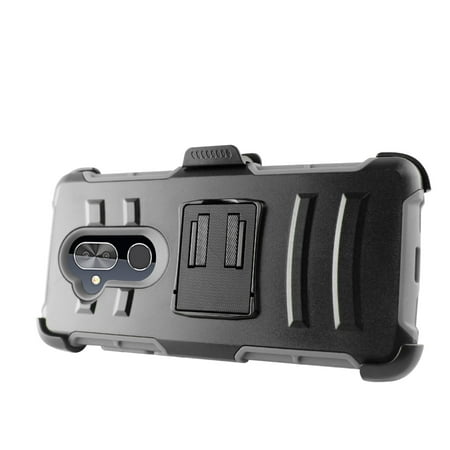 Alcatel 7 Case, by Insten Advanced Armor Dual Layer Hybrid Stand PC/Silicone Holster Case Cover For Alcatel 7 - Gray/Black