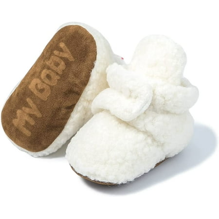 QWZNDZGR Newborn Baby Girls Cotton Booties Infant Boys Slippers Stay on Sock Soft Shoes Non Skid Ankle Boots with Grippers Winter Warm First Walkers Crib Shoes