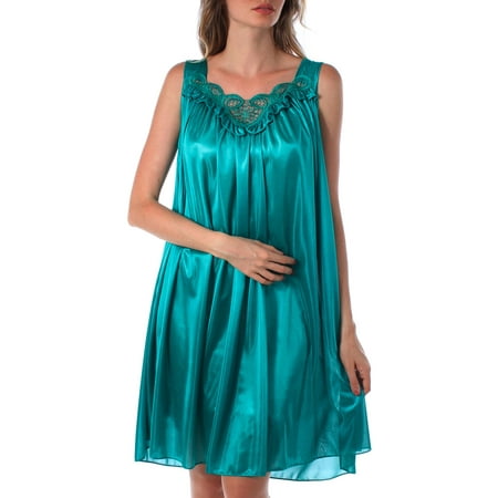 Venice Womens Silky Looking Embroidered Nightgown 06 Large Teal