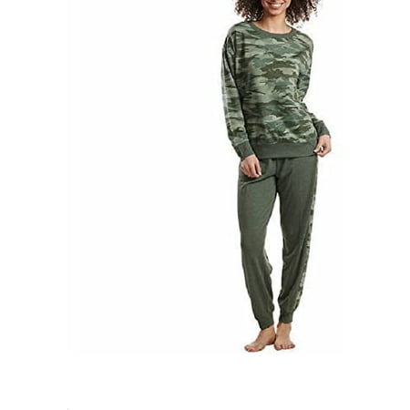 

Splendid Women s 2-Piece Pajama Set Long Sleeve Crewneck Top Jogger Pants Small Olive Hthr Camo