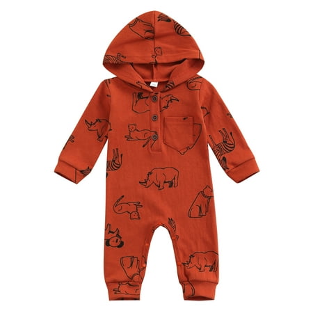 Frobukio Autumn Casual Baby Boys Girls Jumpsuit Cartoon Animal Printed Long Sleeve Hooded with Pocket Romper Brick Red 12-18 Months
Frobukio Autumn Casual Baby Boys Girls Jumpsuit Cartoon Animal Printed Long Sleeve Hooded with Pocket Romper Brick Red 12-18 Months