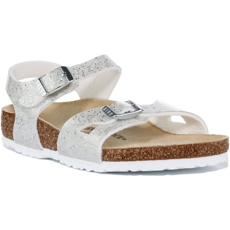 Birkenstock Rio Kid s Strappy Birko Flor Sandal In Silver Size 1/1.5