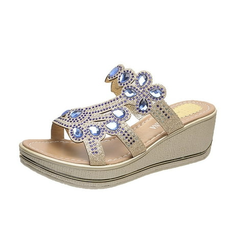 Christmas Women Ladies Bohemia Wedges Thick Peep Toe Sandals Slippers Shoes