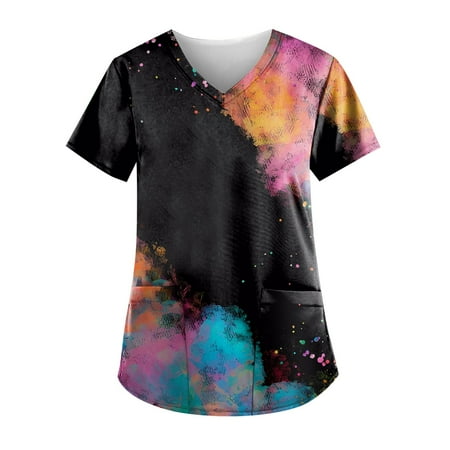 TKing Fashion Women Plus Size Scrubs Top V-Neck Short Sleeve Printed Pockets Work Blouse for Women Black 2XL
TKing Fashion Women Plus Size Scrubs Top V-Neck Short Sleeve Printed Pockets Work Blouse for Women Black 2XL