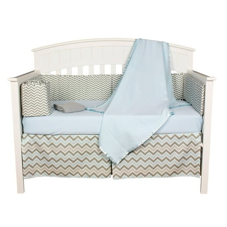 Blue and Grey Zig Zag Chevron 5 Piece Baby Boy Crib Bedding Set with Bumper