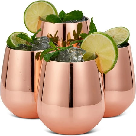 4 Rose Gold Stemless Stainless Steel Wine Glasses 350 ml Capacity - Shatterproof Glass & perfect for high ball cocktails
4 Rose Gold Stemless Stainless Steel Wine Glasses 350 ml Capacity - Shatterproof Glass & perfect for high ball cocktails