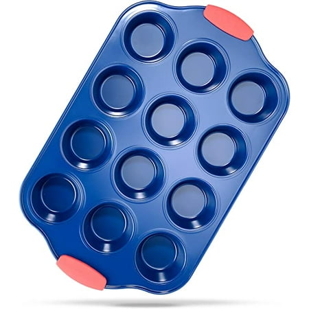 NutriChef 16” 12 Cup Muffin Deluxe Blue Carbon Steel Non-Stick Baking Pan with Red Silicone Handles
NutriChef 16” 12 Cup Muffin Deluxe Blue Carbon Steel Non-Stick Baking Pan with Red Silicone Handles