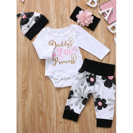 4Pcs Newborn Infant Baby Girls Daddys Princess Outfits Letter Clothes T-shirt Tops Floral Pants Hat Headbands
4Pcs Newborn Infant Baby Girls Daddys Princess Outfits Letter Clothes T-shirt Tops Floral Pants Hat Headbands