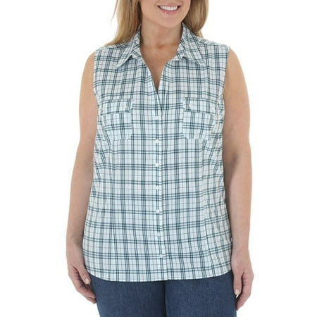 Riders by Lee Women's Plus-Size Flattering Sleeveless Woven Top with Slimming Princess Seams