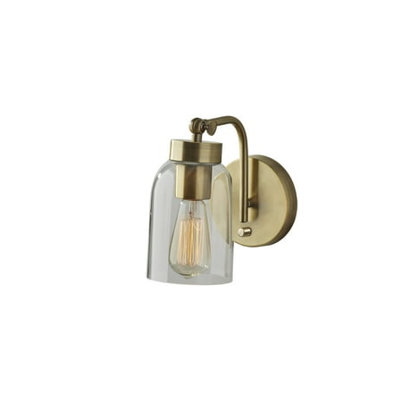 Adesso Bristol Wall Lamp Antique Brass Clear Glass Shade