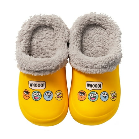 

Kids Girls Boys Lining Clogs Shoes Garden Shoes Cartoon Comfort Faux Fur Lined House Bedroom Slippers Lightweight Winter Warm Slip On Yarn Clog Non-Slip Waterproof Slippers Yellow 16