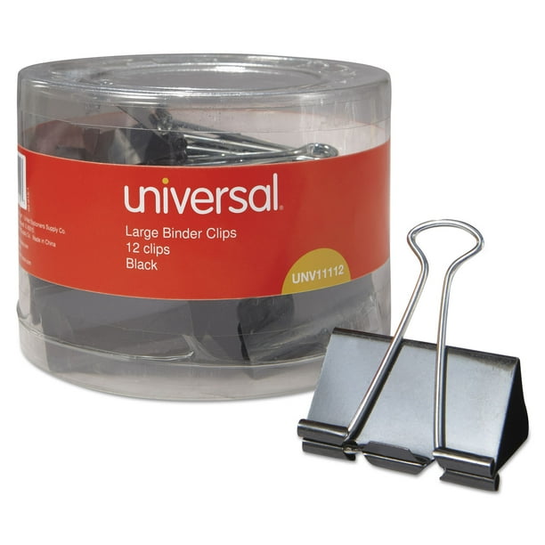 Binder Clips in Dispenser Tub, Large, Black/Silver, 12/Pack