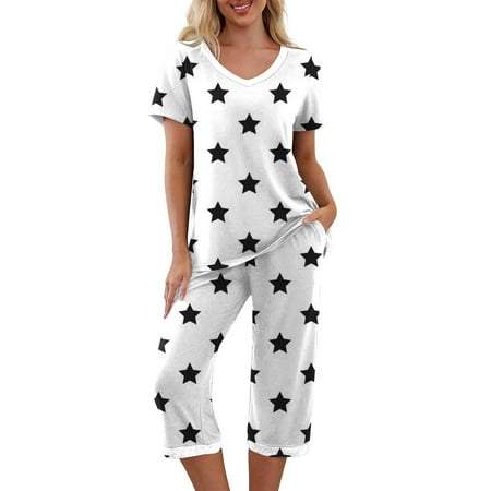 RQYYD Pajamas forWomen s Cute Pajama Set Soft Capri Short Sleeve Comfy Pjs Pant Two Piece Sleepwear Womens Lounge Set Loungewear
RQYYD Pajamas forWomen s Cute Pajama Set Soft Capri Short Sleeve Comfy Pjs Pant Two Piece Sleepwear Womens Lounge Set Loungewear