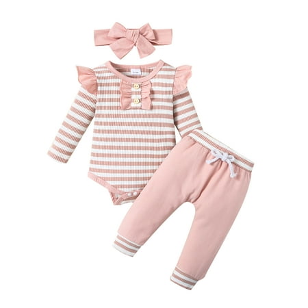 Qtinghua Newborn Baby Girls Fall Outfits Striped Print Long Sleeves Romper and Elastic Pants Headband Clothes Pink 3-6 Months
Qtinghua Newborn Baby Girls Fall Outfits Striped Print Long Sleeves Romper and Elastic Pants Headband Clothes Pink 3-6 Months