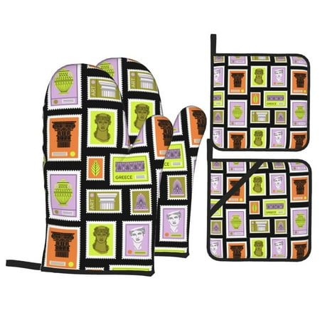 Oven Mitts and Pot Holders 4 Piece colorful Stamp Pattern High Heat Slip Resistant Oven Mitt and Trivets Set Kitchen Oven Glove Pot Holders for Cooking Baking Grilling
Oven Mitts and Pot Holders 4 Piece colorful Stamp Pattern High Heat Slip Resistant Oven Mitt and Trivets Set Kitchen Oven Glove Pot Holders for Cooking Baking Grilling