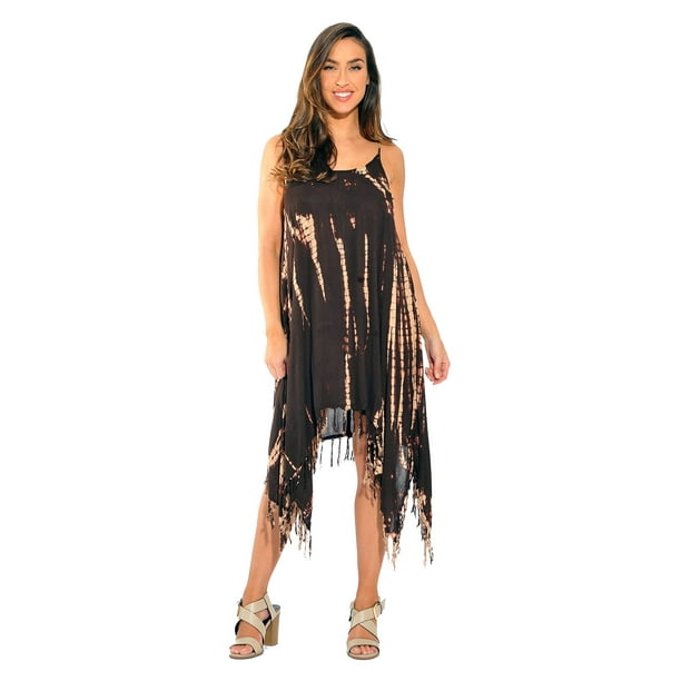 Riviera Sun Fringe Dress / Summer Dresses (Chocolate / Beige, Small)