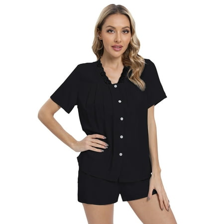 Silky Pajamas Set for Women Short Sleeve Button-Down Tops and Shorts 2 Piece Pjs Summer Sleepwear Loungewear
Silky Pajamas Set for Women Short Sleeve Button-Down Tops and Shorts 2 Piece Pjs Summer Sleepwear Loungewear