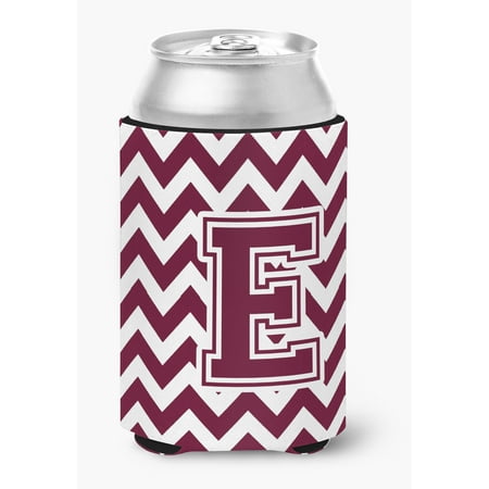 Letter E Chevron Maroon and White Can or Bottle Hugger