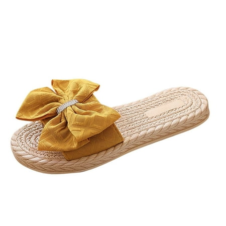 Flip Flops for Women Fashion Spring And Summer Women Slippers Straw Espadrille Bow Rhinestones Flip Flops Beach Flat Bottom Flip Flops Cloth Yellow 37
Flip Flops for Women Fashion Spring And Summer Women Slippers Straw Espadrille Bow Rhinestones Flip Flops Beach Flat Bottom Flip Flops Cloth Yellow 37