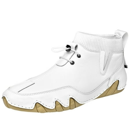 Rdeuod Mens Dress Shoes High-Top Leather Shoes Trend Lazy Set Foot Shoes Trend