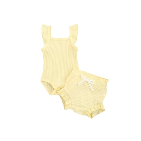 Canrulo Summer Lovely Baby Girls Clothes Solid Knit Ruffles Sleeve Romper Tops Shorts 2pcs Sets Yellow 3-6 Months
Canrulo Summer Lovely Baby Girls Clothes Solid Knit Ruffles Sleeve Romper Tops Shorts 2pcs Sets Yellow 3-6 Months