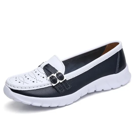 Women‘s Sports Shoes Breathable Soft Sole Non-slip Comfortable Work Shoes Two Tone Cut Out Slip On Sneakers