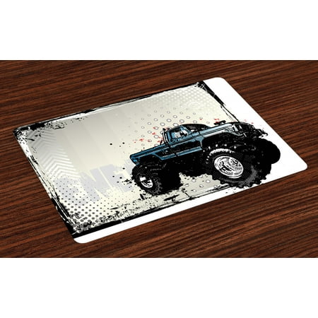 Truck Placemats Set of 4 Halftone Pattern Background with Color Splashed Frame and Monster Truck Motif Washable Fabric Place Mats for Dining Room Kitchen Table Decor Ivory Blue Black by Ambesonne
Truck Placemats Set of 4 Halftone Pattern Background with Color Splashed Frame and Monster Truck Motif Washable Fabric Place Mats for Dining Room Kitchen Table Decor Ivory Blue Black by Ambesonne