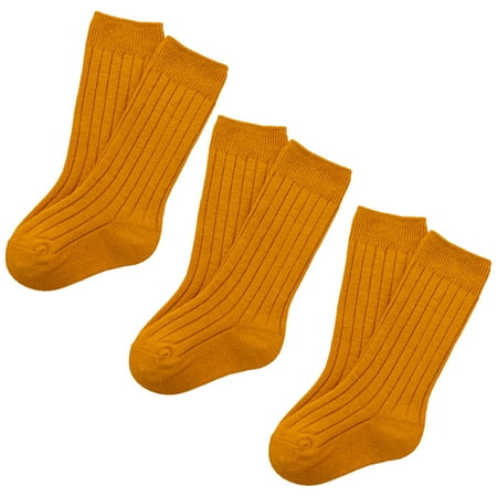 3 Pairs knit knee-high stockings Baby no-seam rib