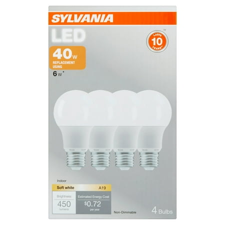 Sylvania LED Light Bulbs, 6W (40W Equivalent), Soft White, 4-count