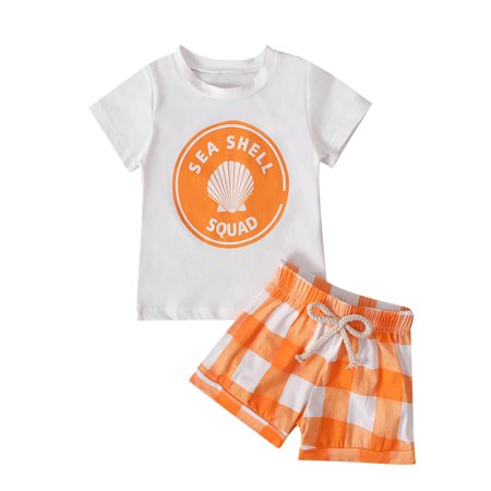 Fesfesfes Toddler Baby Summer Short-sleeved Letter Shell Print Top + Shorts Two-piece Suit
Fesfesfes Toddler Baby Summer Short-sleeved Letter Shell Print Top + Shorts Two-piece Suit
