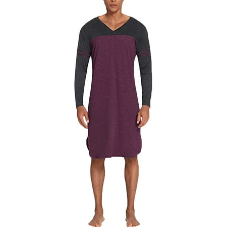 【JCXAGR】Men s V-neck Long Sleeve Colour Matching Nightgown