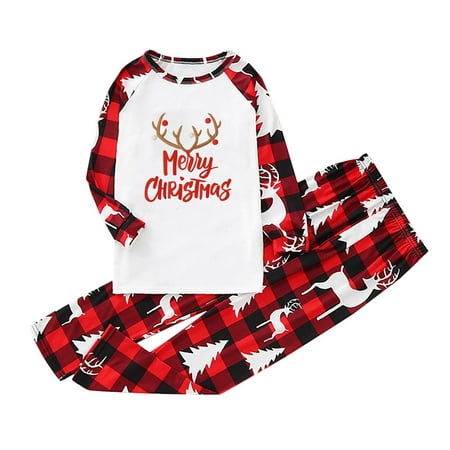 

Honeeladyy Parent-child Warm Christmas Set Printed Home Wear Pajamas Two-piece Kid Set Red Sales