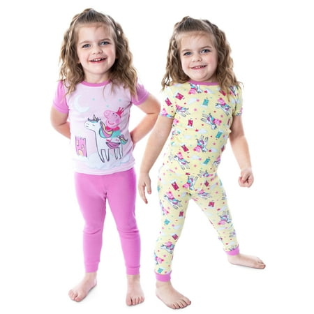 Peppa Pig Toddler Girls Princess Peppa On Unicorn 4 Piece Pajama Set (3T)