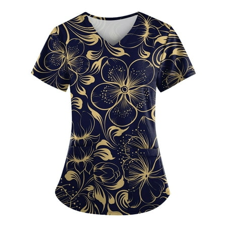 Sksloeg Womens Scrub Tops plus Size Breathable Flower Printed Workwear Short Sleeve V-Neck Shirts Tee Tops with Pockets Light Gray S
Sksloeg Womens Scrub Tops plus Size Breathable Flower Printed Workwear Short Sleeve V-Neck Shirts Tee Tops with Pockets Light Gray S