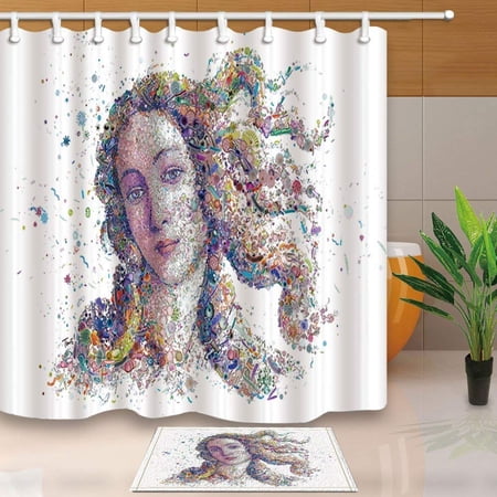 ARTJIA Women Decor Watercolor Female Avatar Against White Backdrop Shower Curtain 66x72 inches with Floor Doormat Bath Rugs 15.7x23.6 inches
