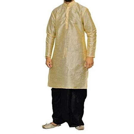 Royal Men s Festive Art Silk Blend Dhoti Kurta Set_Golden