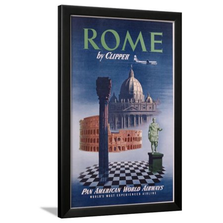 Poster Advertising Flights to Rome by Clipper, Produced by Pan American Airlines, C.1950 Framed Print Wall Art
