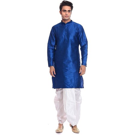 Royal Men s Silk Blend Dhoti Kurta Set (ROYAL_102_Blue_X-Large)