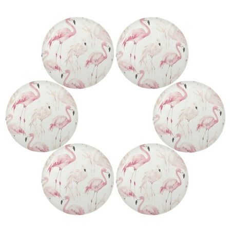 Round Placemat Set 15.4 Inch Diameter Table Mats Heat-Resistant Decorative for Dining Tables Pink Flamingos