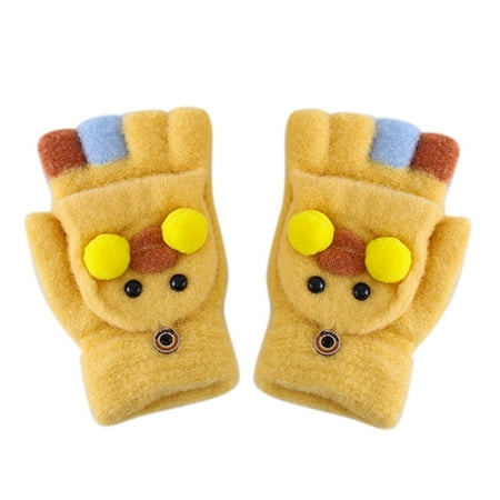 Children Kids Winter Warm Knitted Convertible Flip Top Fingerless Mittens Gloves