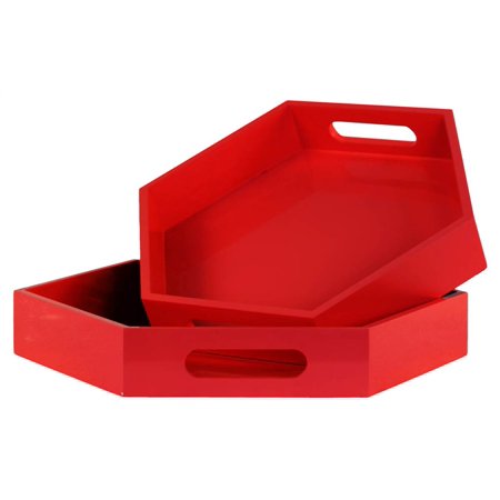 2-Pc Wood Hexagonal Serving Tray with Cutout Handles