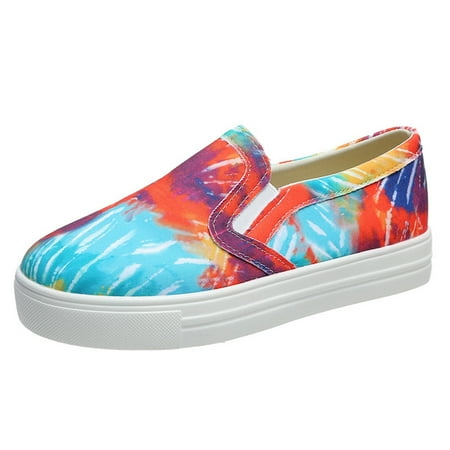 Casual Shoes for Women Fashion Spring And Summer Women S Casual Shoes Large Size Canvas Shoes Flat Graffiti Print Women Casual Shoes Canvas Blue 39
