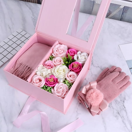 Handmade Artificial Soap Dried Flowers Gift Box Gloves with Scarf Gloves for Mother s Day Anniversary Valentine Birthday