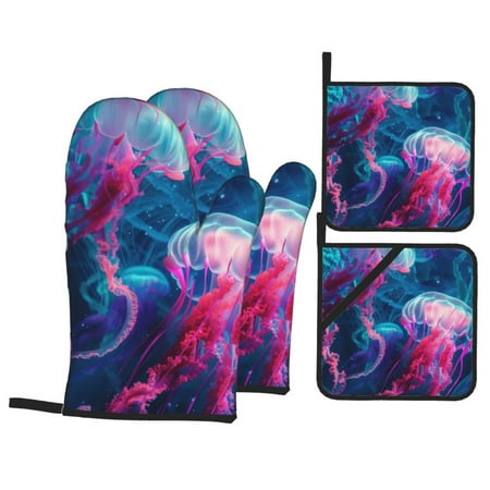 Underwater jellyfish Oven mitts and potholders 4-piece set heat resistant rugged suitable for kitchen cooking grilling and more.
Underwater jellyfish Oven mitts and potholders 4-piece set heat resistant rugged suitable for kitchen cooking grilling and more.