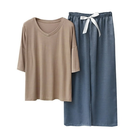 Kadahis Nights Women s Short Sleeve Pajama & Pant Set Women s Plus and Average Sizes