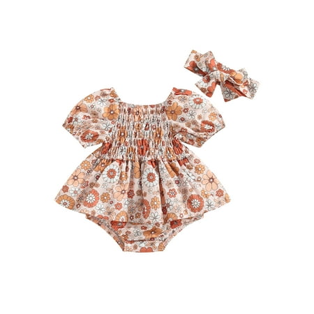 Mubineo Baby Girls Romper Set Short Sleeve Off-shoulder Pleated Flower Print A-line Dress with Headband for Toddlers
Mubineo Baby Girls Romper Set Short Sleeve Off-shoulder Pleated Flower Print A-line Dress with Headband for Toddlers