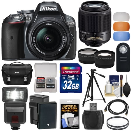 Nikon D5300 Digital SLR Camera & 18-55mm DX II AF-S (Grey) with 55-200mm AF-S Lens + 32GB Card + Battery + Case + Tripod + Flash + Tele\/Wide Lens Kit Nikon D5300 Digital SLR Camera & 18-55mm DX II AF-S (Grey) with 55-200mm AF-S Lens + 32GB Card + Battery + Case + Tripod + Flash + Tele\/Wide Lens Kit