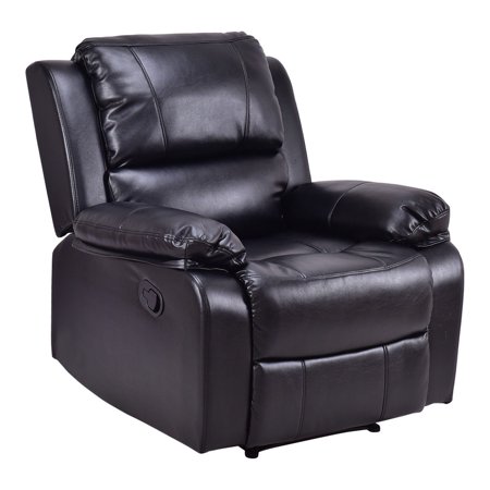 GHP 330-Lbs Capacity Black PU Leather Iron Sponge Cabin Design Side Lever Recliner Sofa