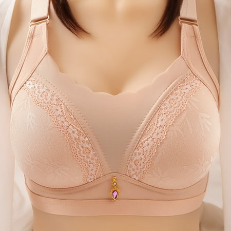3-PC Back Closure Bra for Older Women Posture Smooth Back Wirfree Bra Brassiere with Heart Shape Pendant
