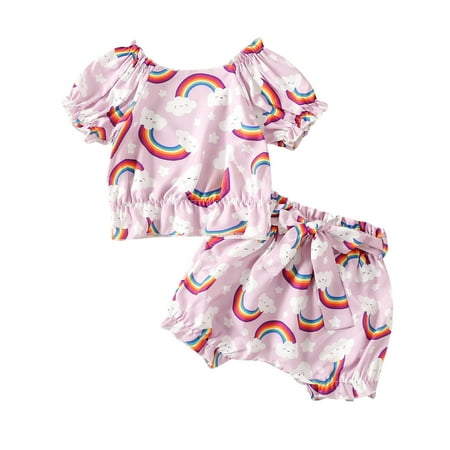 Toddler Girls Outfit Set Short Sleeve Floral Rainbow Printed T Shirt Pullover Tops Shorts Kids Outfits
Toddler Girls Outfit Set Short Sleeve Floral Rainbow Printed T Shirt Pullover Tops Shorts Kids Outfits